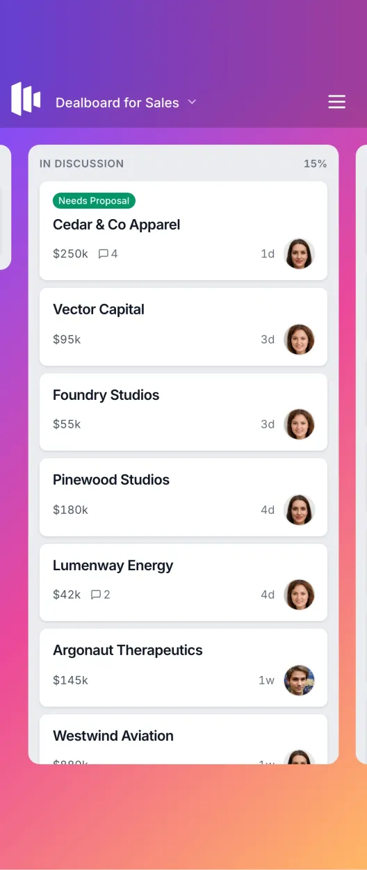 Dealboard mobile sales tracker